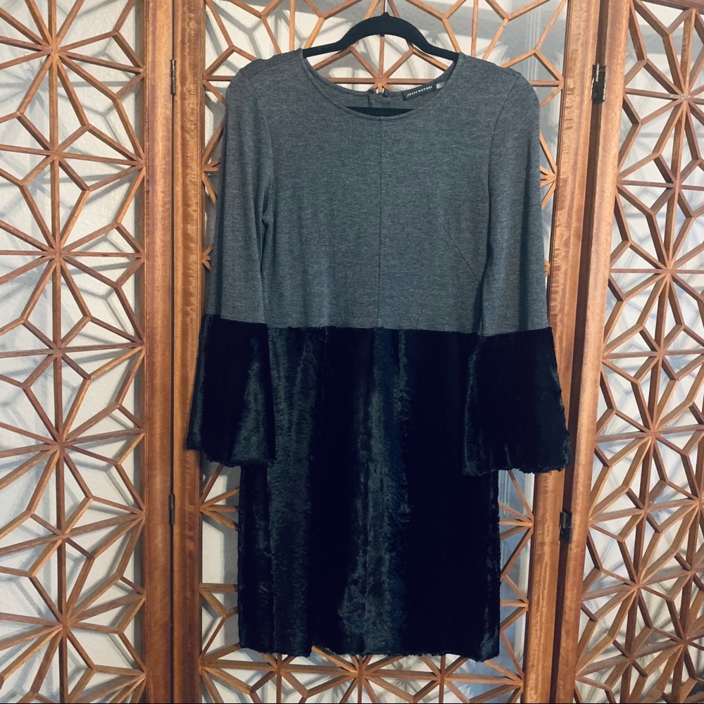 Josie Natori Faux Fur Long Sleeve Cocktail Dress